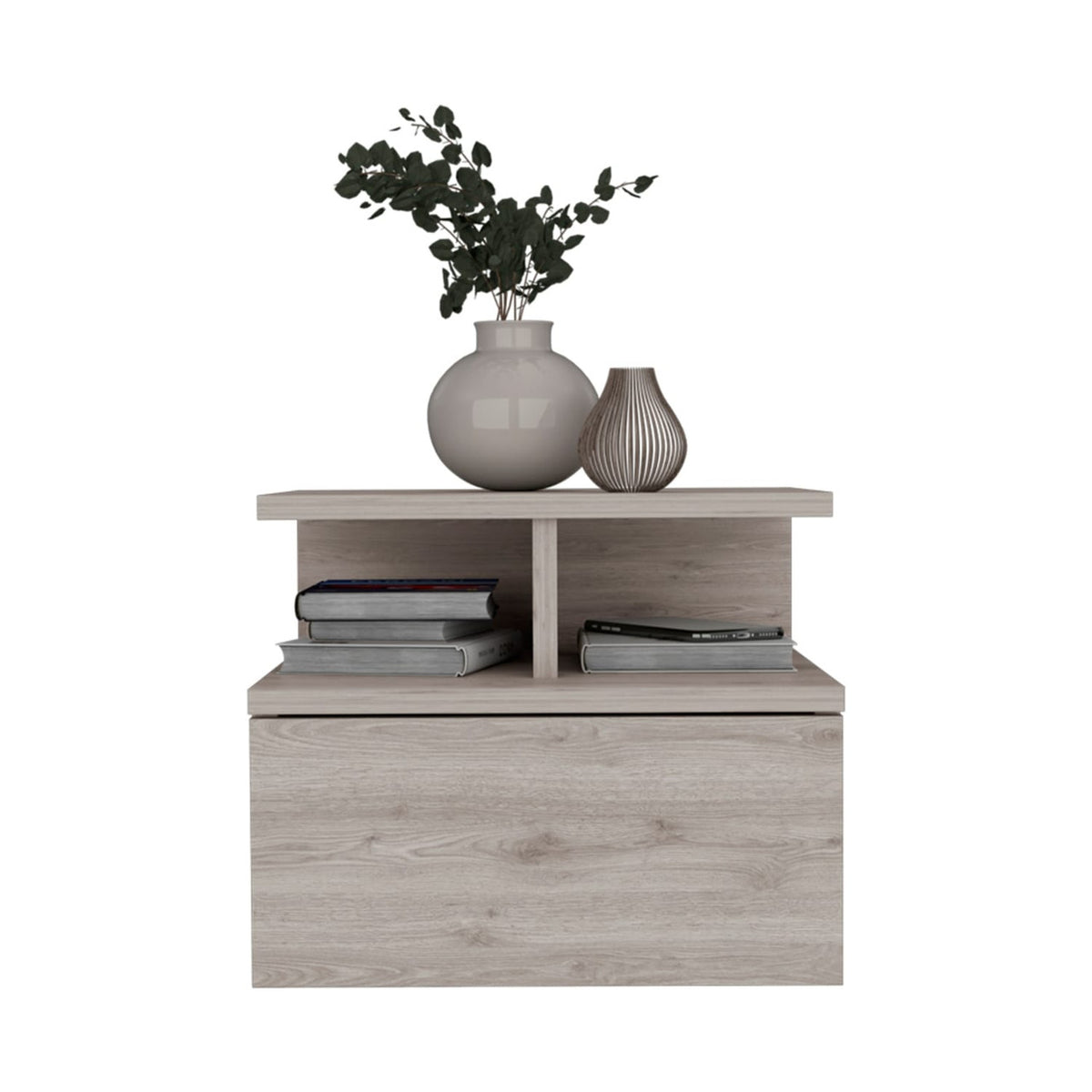 12" Gray One Drawer Faux Wood Floating Nightstand-0