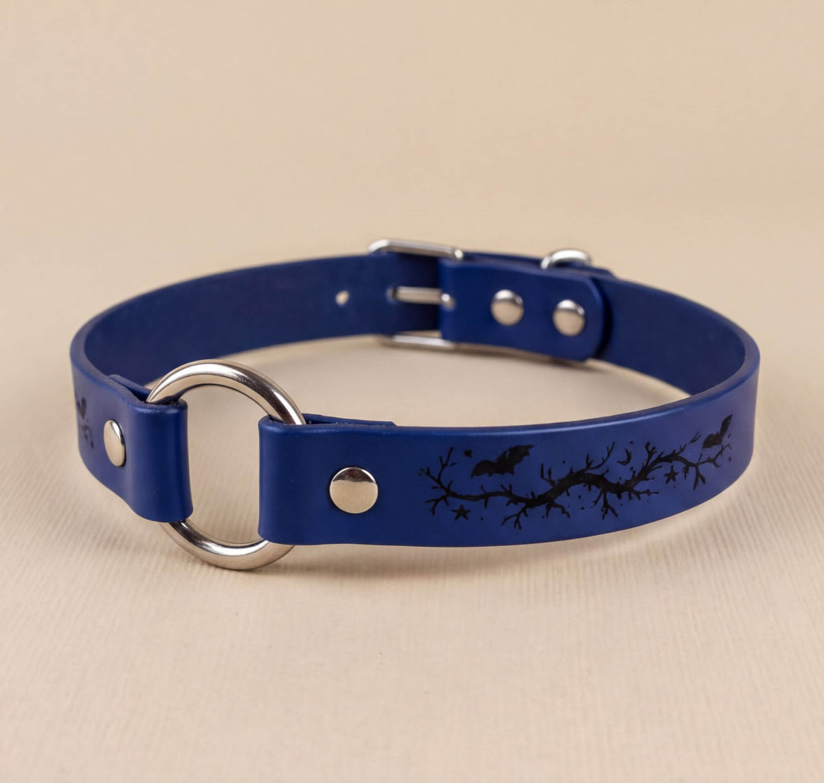 Submissive Collar Blue Moon & Bats Leather Choker-0