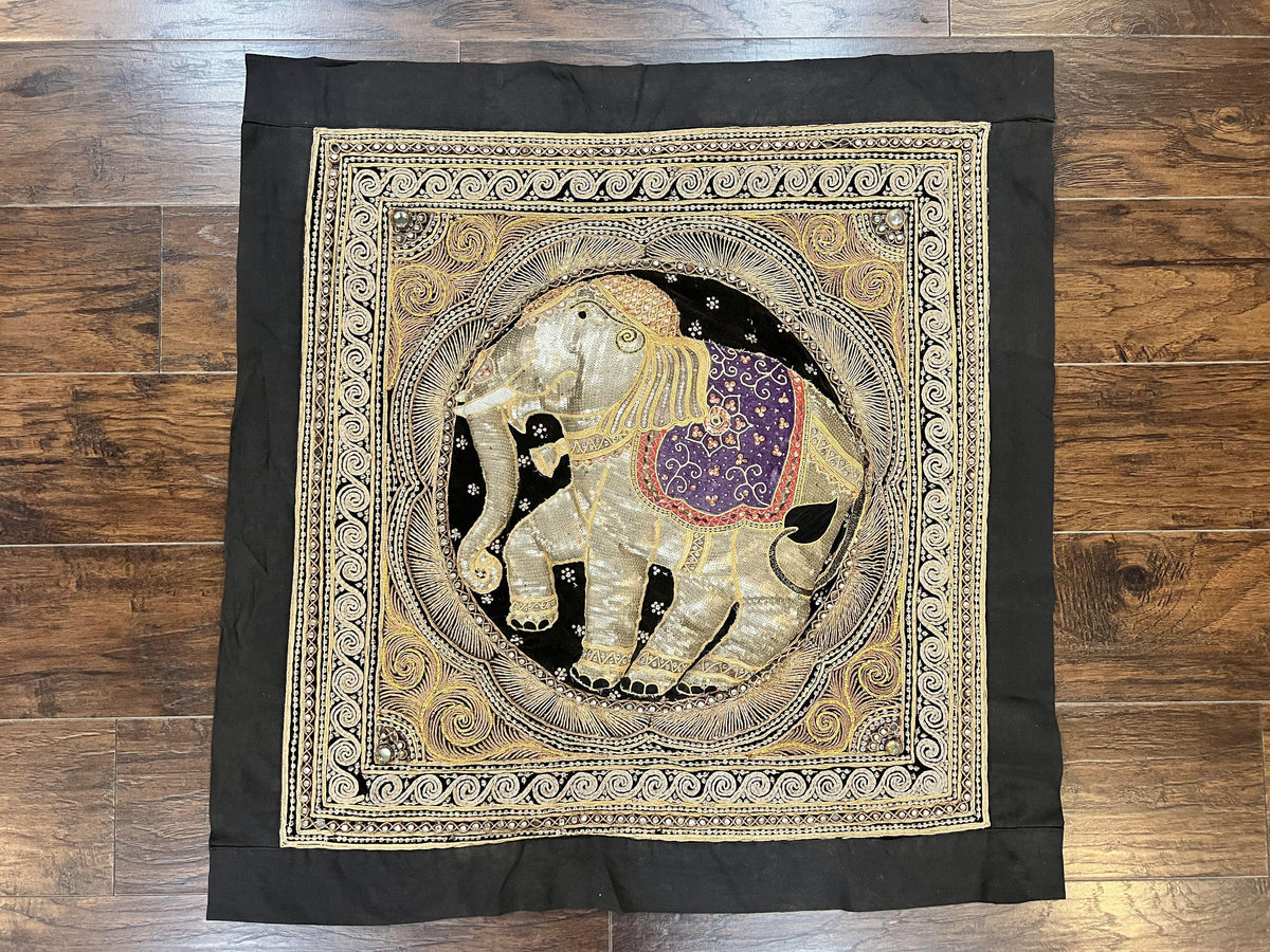 Indian Embroidery 3x3, Elephant Design, Detailed Needlepoint, Beadwork-0
