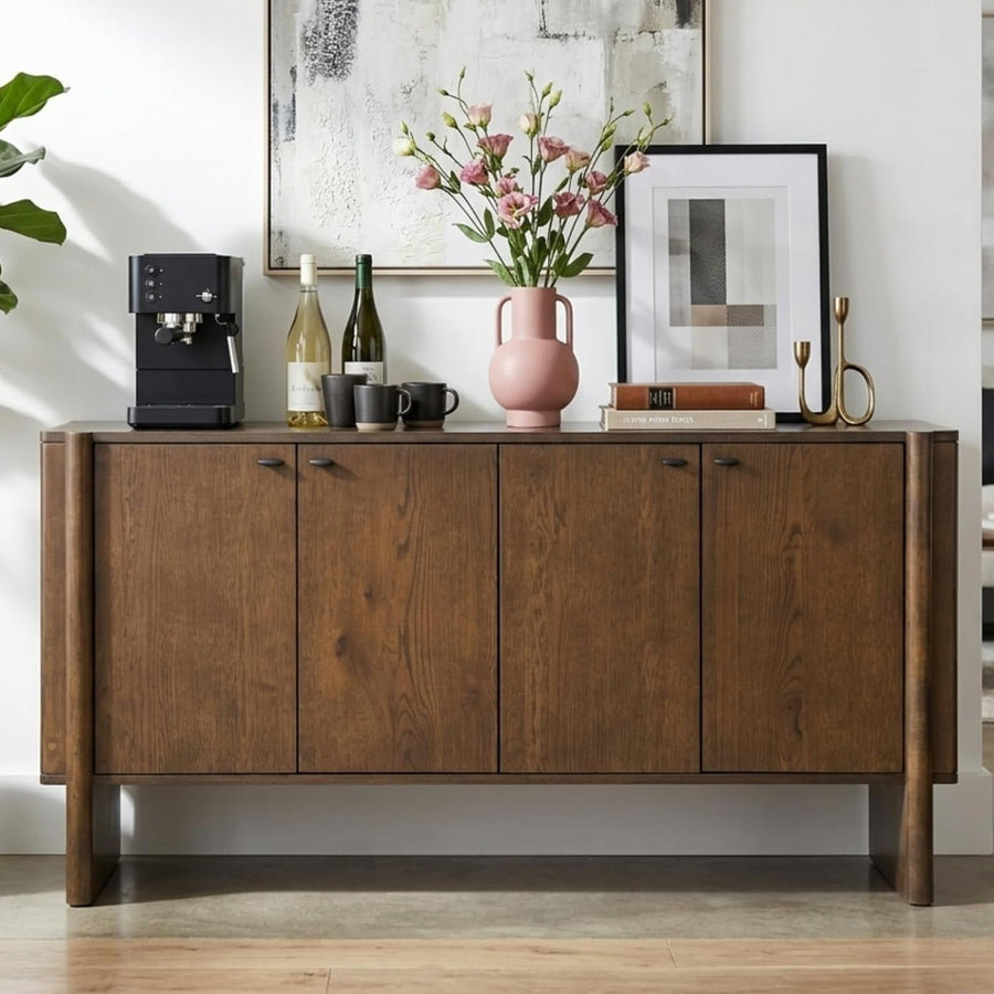 Brown Solid Wood Sideboard Cabinet With Four Doors