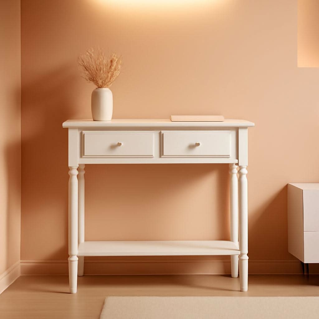 Coastal Console Table Orchid White Integrated Drawers-0