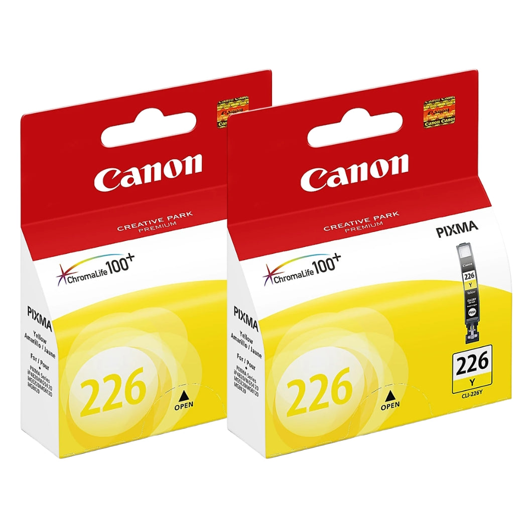 Original Canon CLI-226 (2-Pack) Standard Yield Yellow Ink Cartridge, 4549B001-0