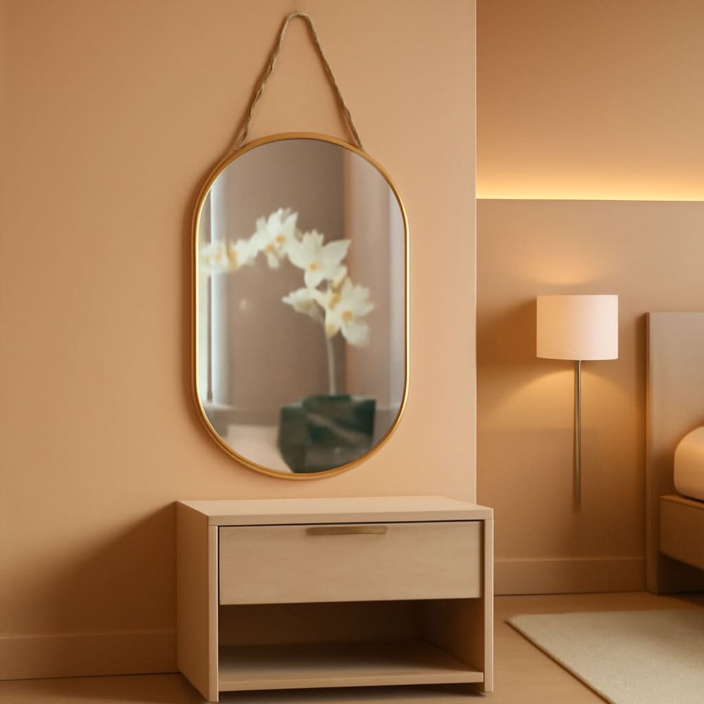 Gleaming Gold Oval Wall Mirror 16x9.2 Architectural-0