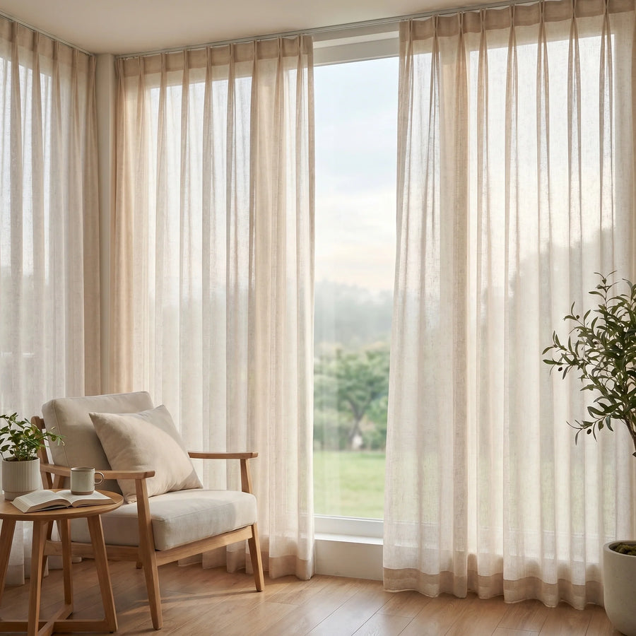 Leto Sandstone Slub Linen Sheer Curtain