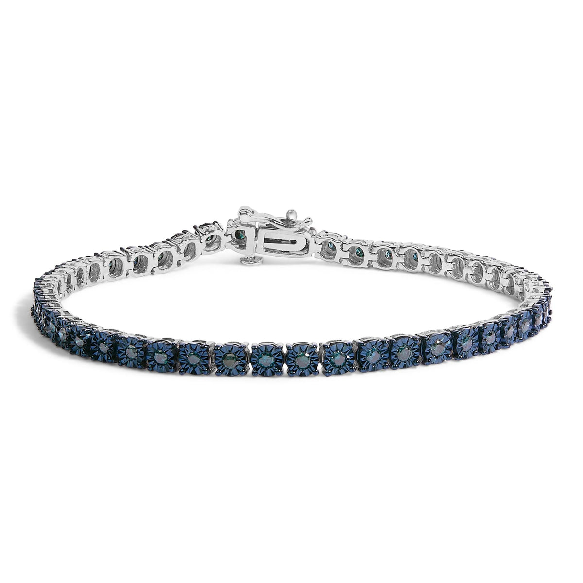 Black Rhodium Plated .925 Sterling Silver 1.0 Cttw Diamond Miracle Tennis Bracelet (Enhanced Blue Color, I3 Clarity) - 7"-0