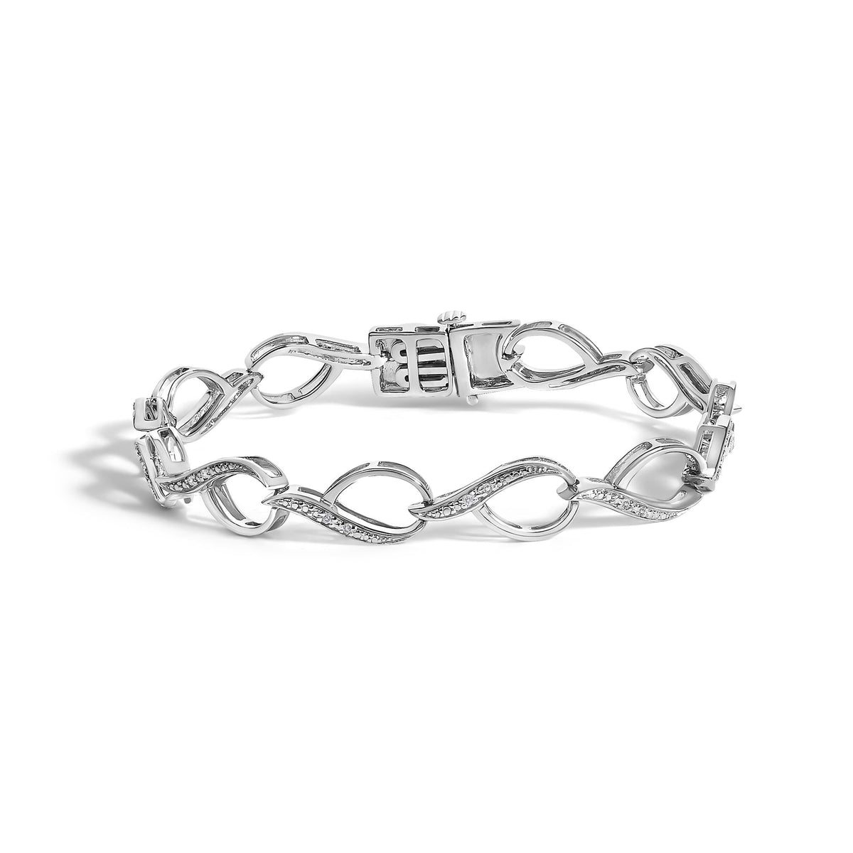 Sterling Silver 1/10 Cttw Diamond Accent Swirl Link Bracelet-0