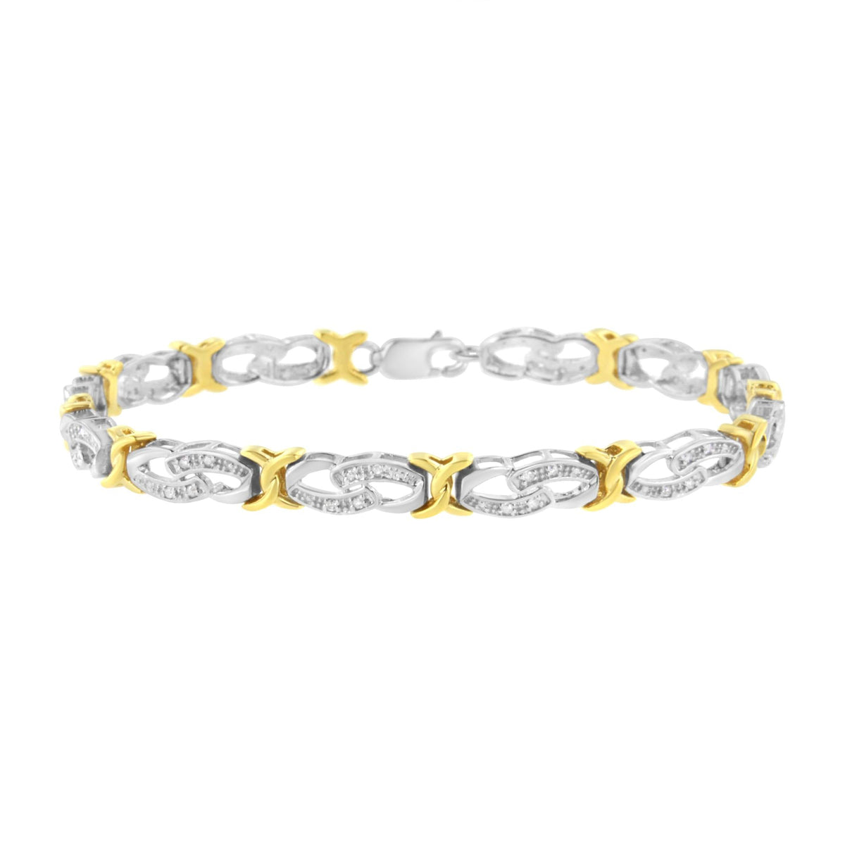 10k Yellow Gold Plated Sterling Silver 1/4 cttw Diamond Infinity and X Link Bracelet (I-J Clarity, I2-I3 Color) - Size 7.25"-0