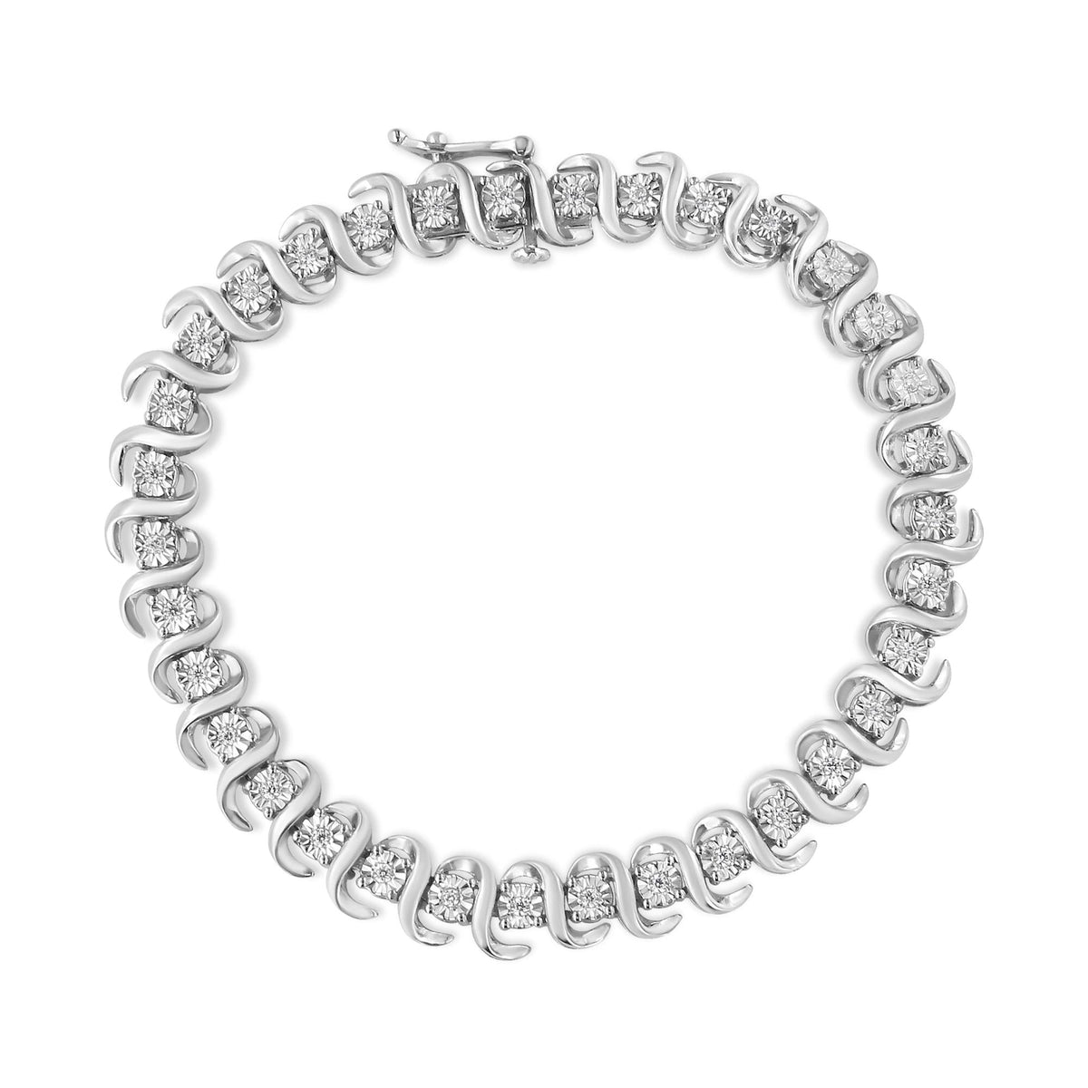 .925 Sterling Silver 1/3 Cttw Miracle-Set Diamond "S" Link Tennis Bracelet (I-J Color, I3 Clarity) - Size 7.25"-0