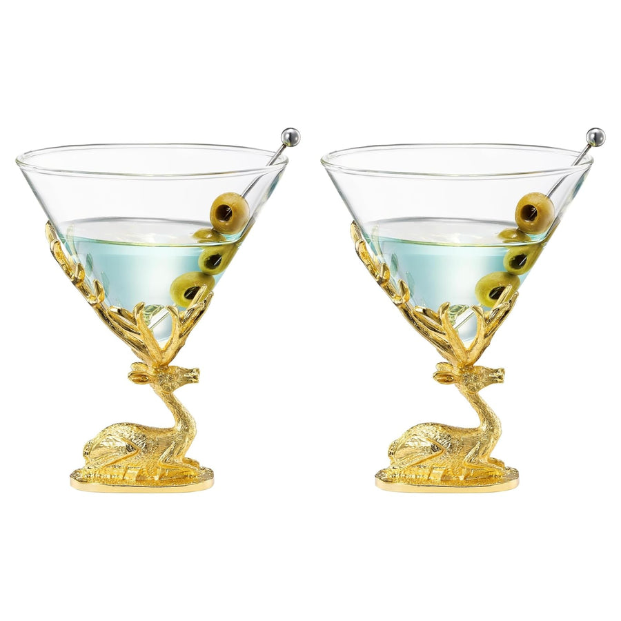 Stag Antler Cocktail Glasses Set Of 2 Gold Deer Design Elegant Animal Inspired Barware Themed Partie