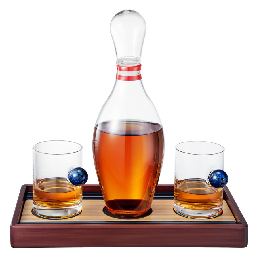 Bowling Decanter Sports Themed Whiskey Gift Set Glass Liquor Display Drinkware Bar A