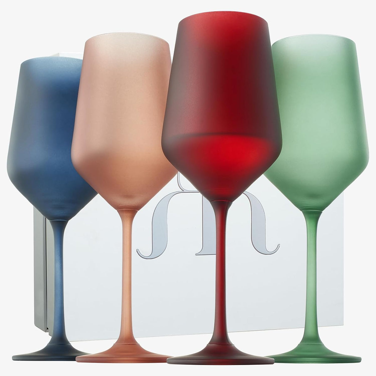 Frosted Colored Crystal Wine Glass Set Of 4 Italian Style Tall Drinkware-0