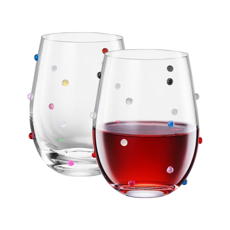 Confetti Stemless Wine Glasses Set Of 2 18 6OZ Colorful Clear Glass Drinkware