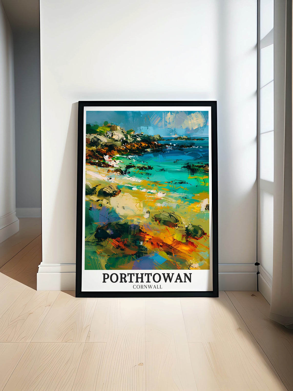 Porthtowan Poster - Portreath Decor - North Sea Wall Print - North Sea Travel Poster-0