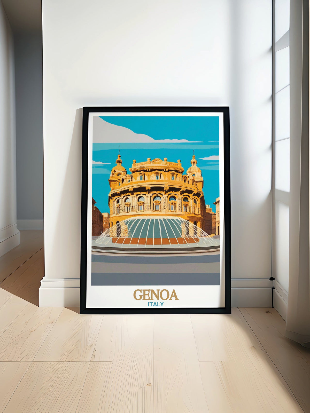 Genoa Print - Piazza De Ferrari Wall Art - Italy Framed Art - Italy Vintage Poster-0