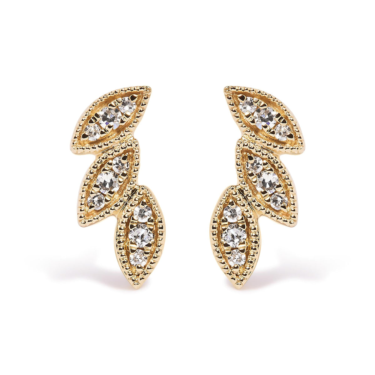 10K Yellow Gold 1/10 Cttw Diamond Triple Leaf Stud Earring (H-I Color, I1-I2 Clarity)-0