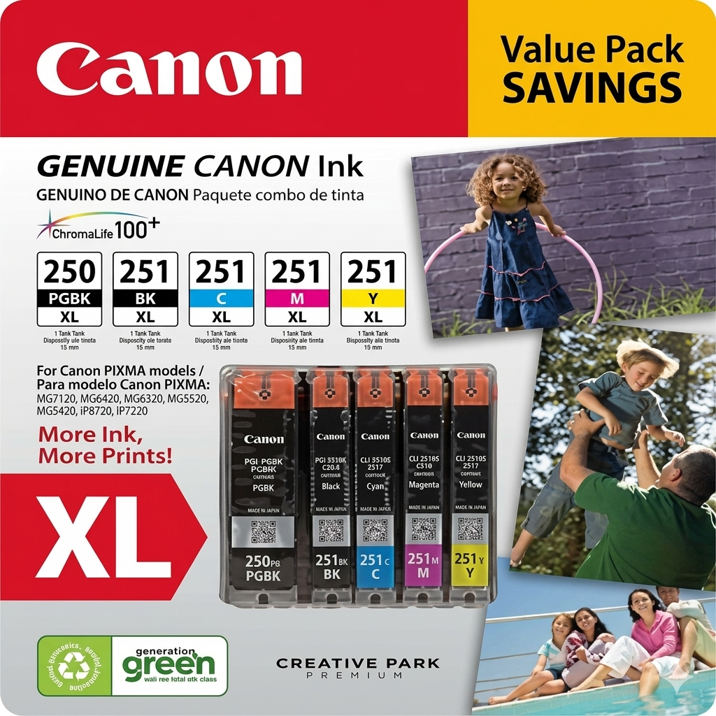 Original Canon PGI-250XL (Black) / CLI-251XL (Tri-Color) Ink Cartridge, 6432B011-Pack of 5-0