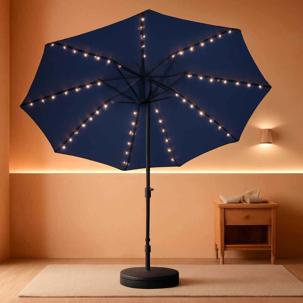 Commercial Solar Lighted Patio Umbrella Navy With Base-0