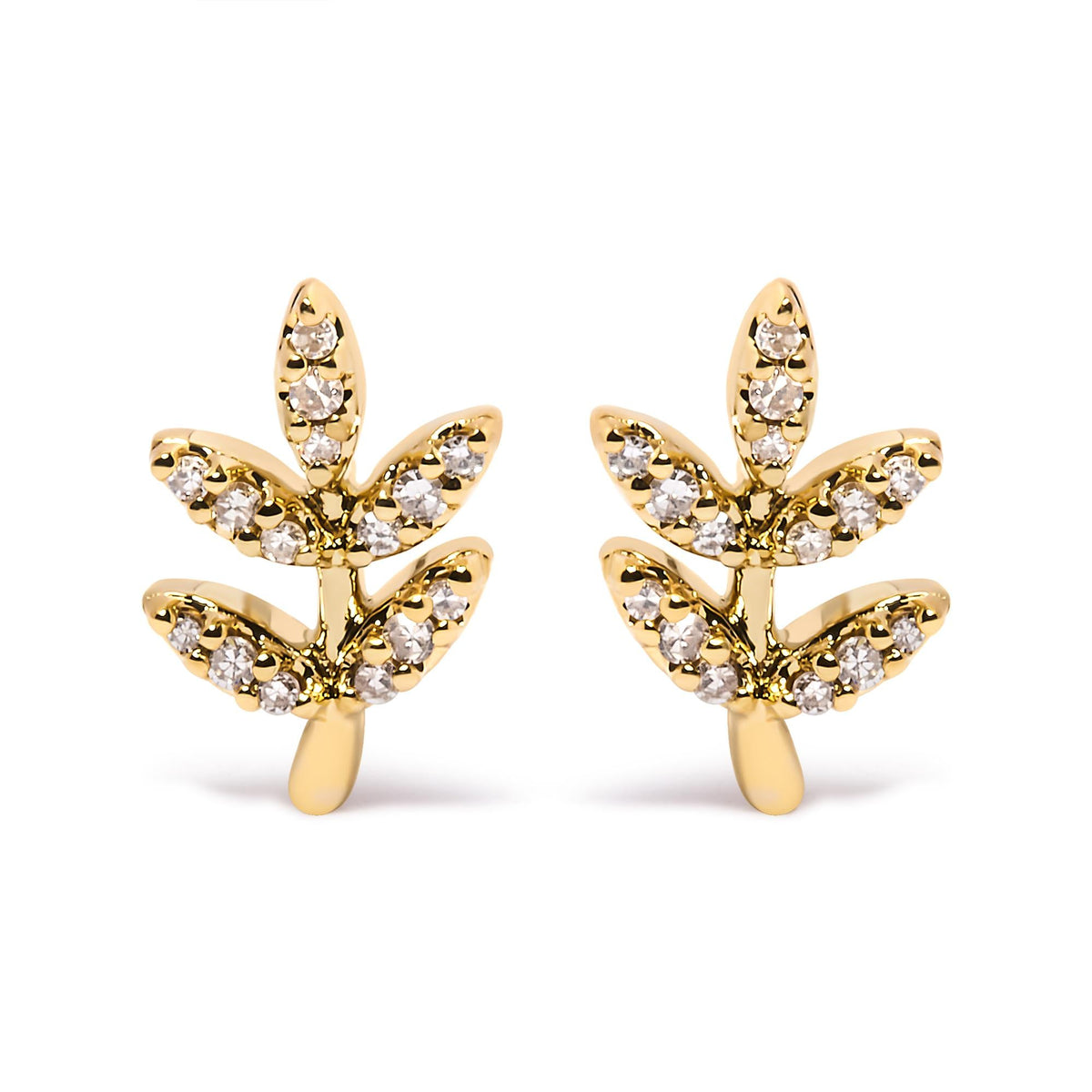 10K Yellow Gold 1/10 Cttw Diamond Accented Leaf and Branch Stud Earrings (H-I Color, I1-I2 Clarity)-0