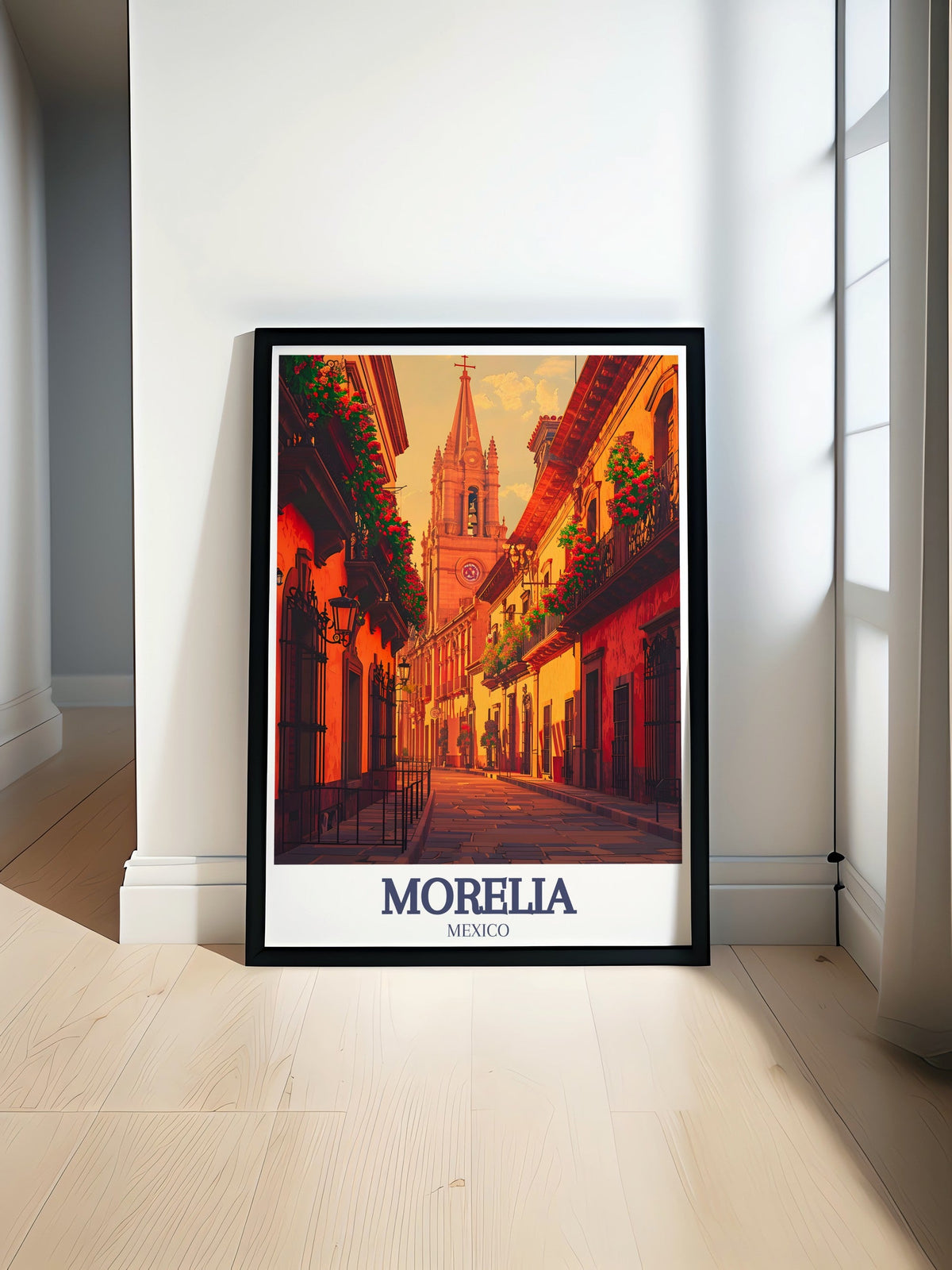 Morelia Travel Print - Morelia Cathedral Wall Art - Morelia Alley Travel Poster - Morelia Wall Print-0