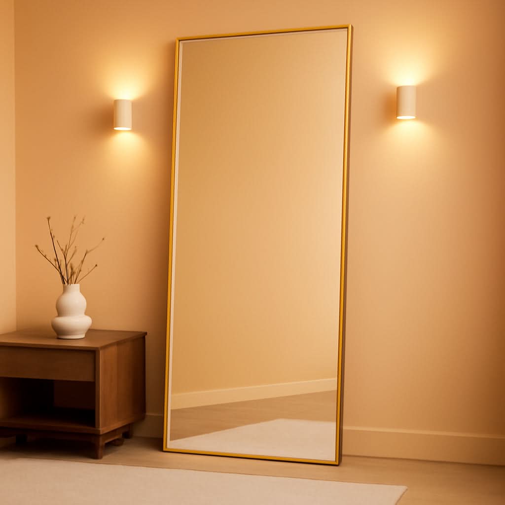 65 Inch Floor Mirror With Gold Frame-0