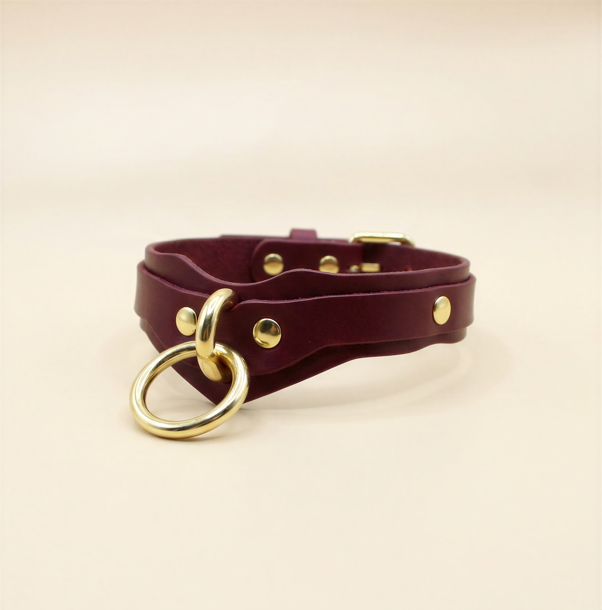 Magenta Bdsm Collar Leather O-Ring Choker Collar for BDSM Play-0
