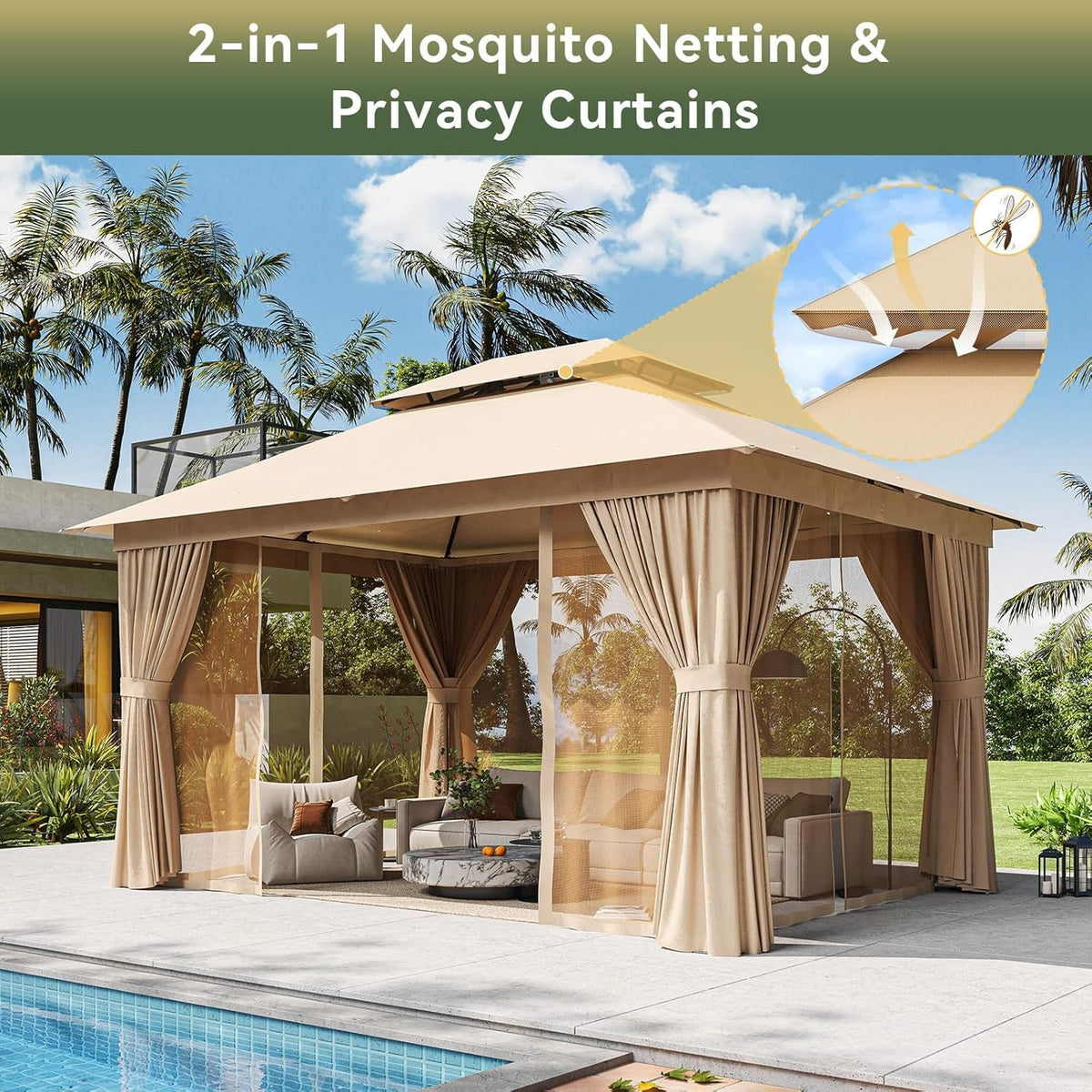 12x10ft Outdoor Gazebo Stainless Steel Frame Durable-2