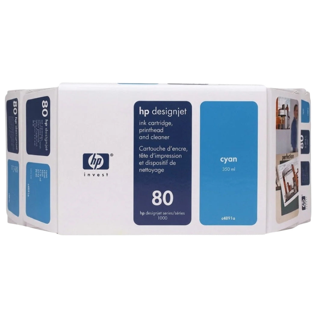 Genuine HP 80 350ml Value Pack Cyan Ink Cartridge, Printhead and Cleaner C4891A-0