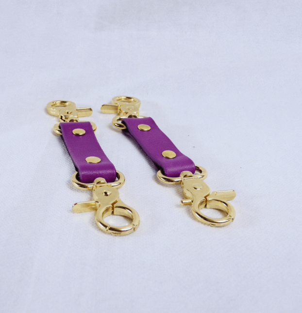 BDSM Connectors Violet Leather Strap with Gold Hardware-0