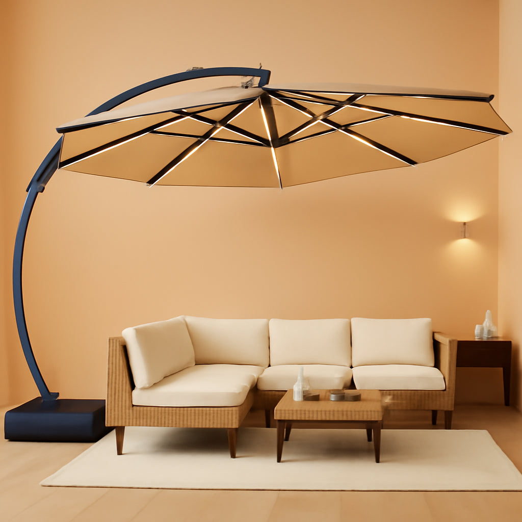 11ft Champagne Solar Powered Cantilever Patio Umbrella-0