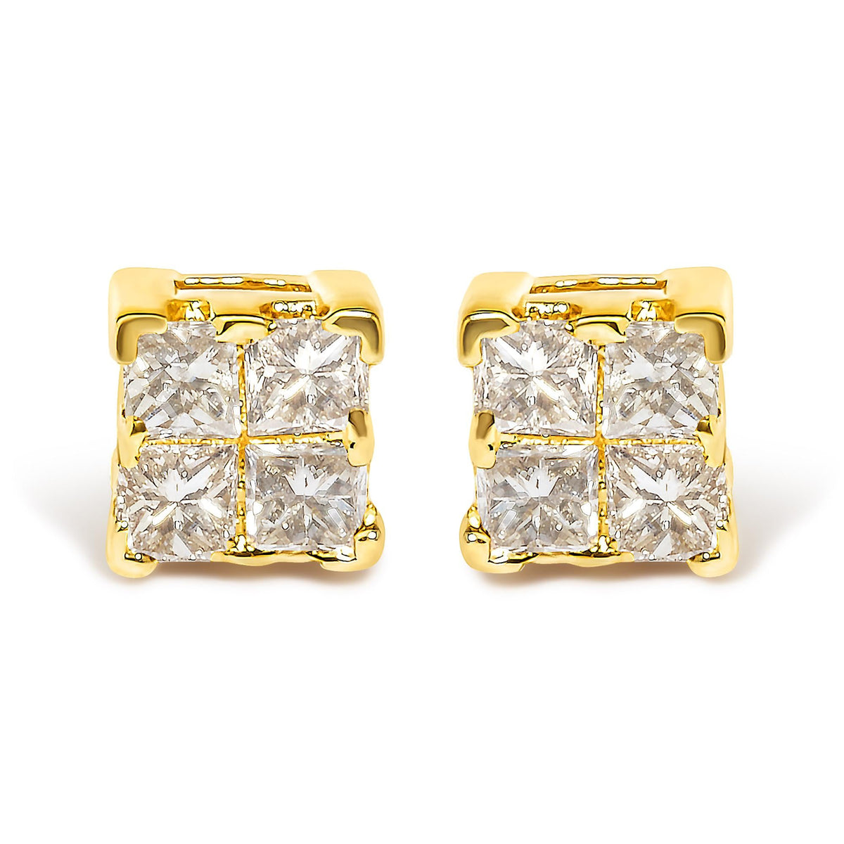 14K Yellow Gold 1/4 Cttw Invisible Set Princess-Cut Diamond Square Stud Earring (J-K Color, I1-I2 Clarity)-0