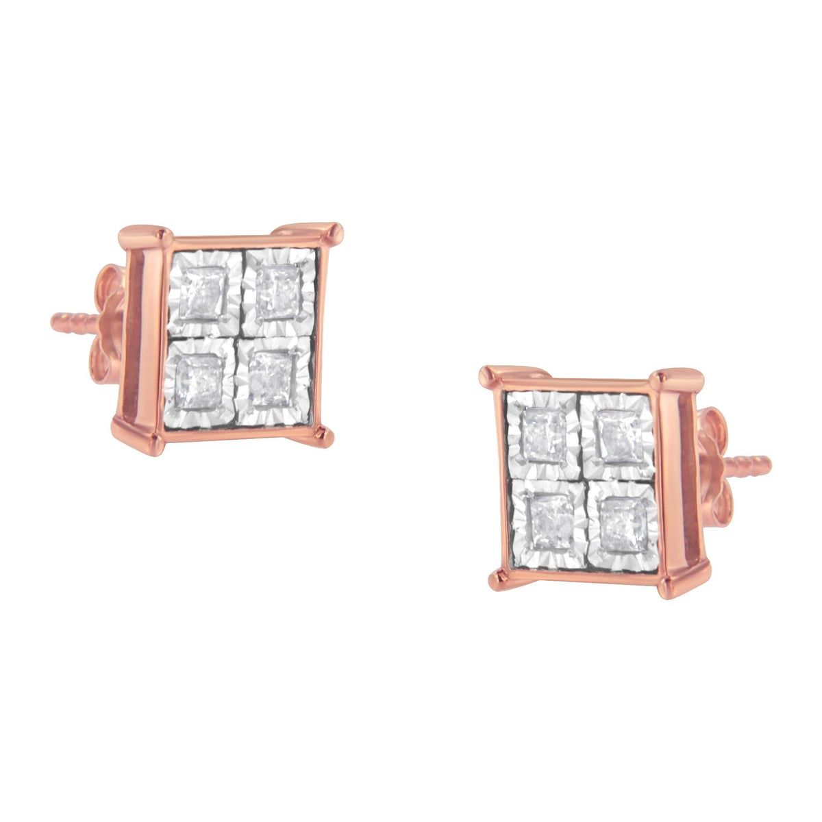 Rose Gold Plated Sterling Silver Diamond Composite Stud Earrings (3/4 cttw, J-K Color, I1-I2 Clarity)-0