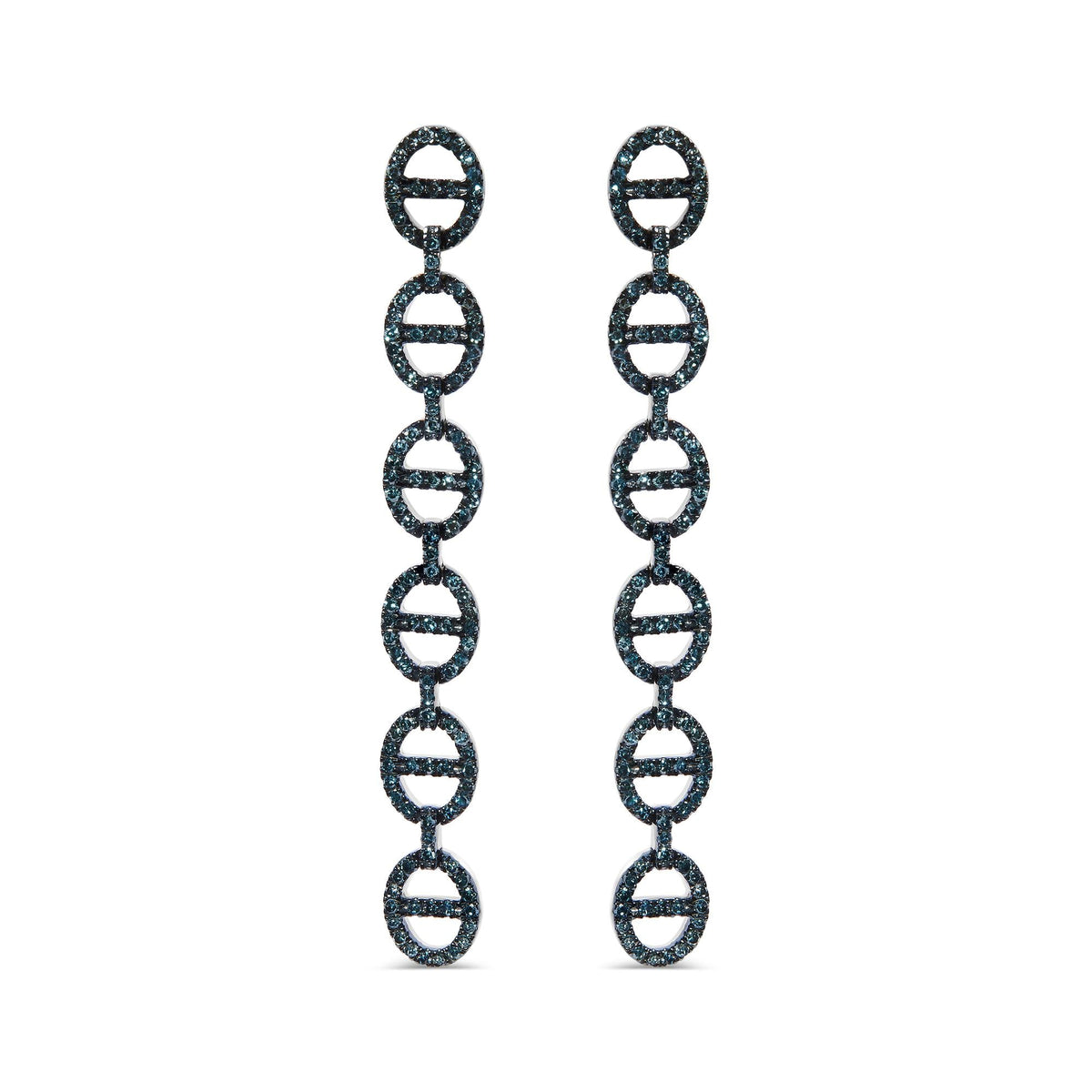 Sterling Silver 1.0 Cttw Blue Diamond Linked Circle Drop Earrings-0