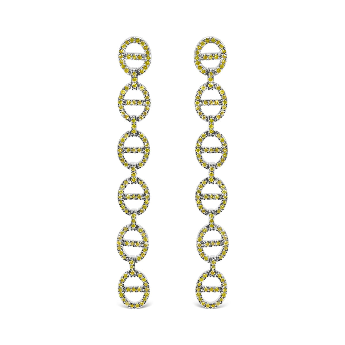 Sterling Silver 1.0 Cttw Yellow Diamond Linked Circle Drop Earrings-0