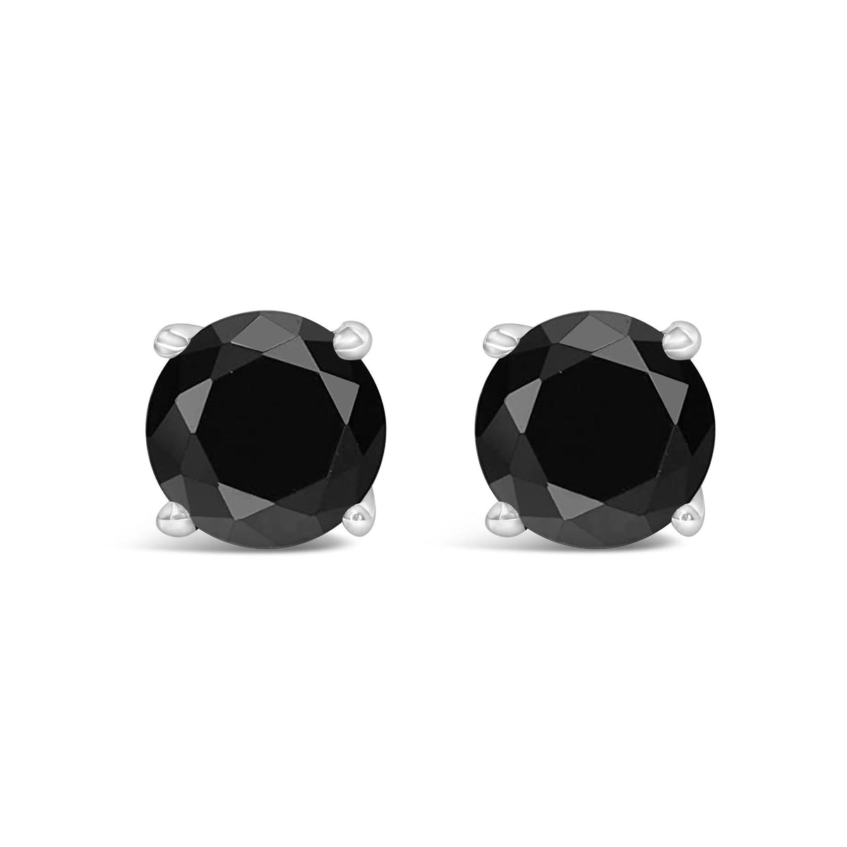 14K White Gold Round Brilliant-Cut Black Diamond Classic 4-Prong Stud Earrings with Screw Backs (Fancy Color-Enhanced, I2-I3 Clarity)-0