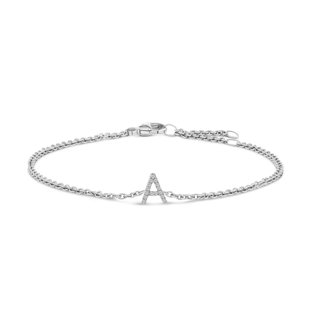 10K White Gold Diamond Accent "A-Z" Initial Charm and Link Bracelet-5