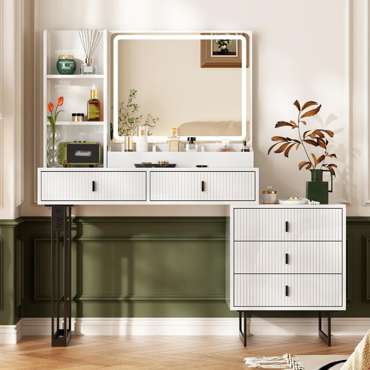 Premium White Vanity Desk With Illuminating Mirror-0