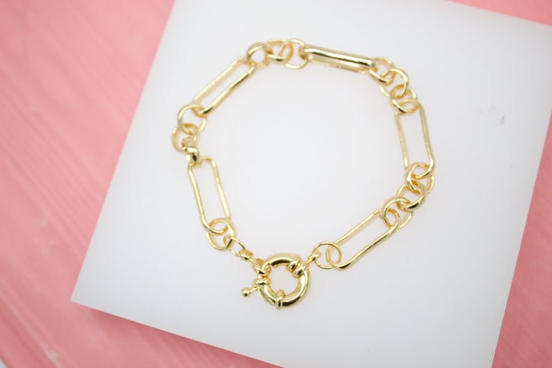 18K Gold Filled 8mm Solid Rolo Round Link Bracelet (I69B)