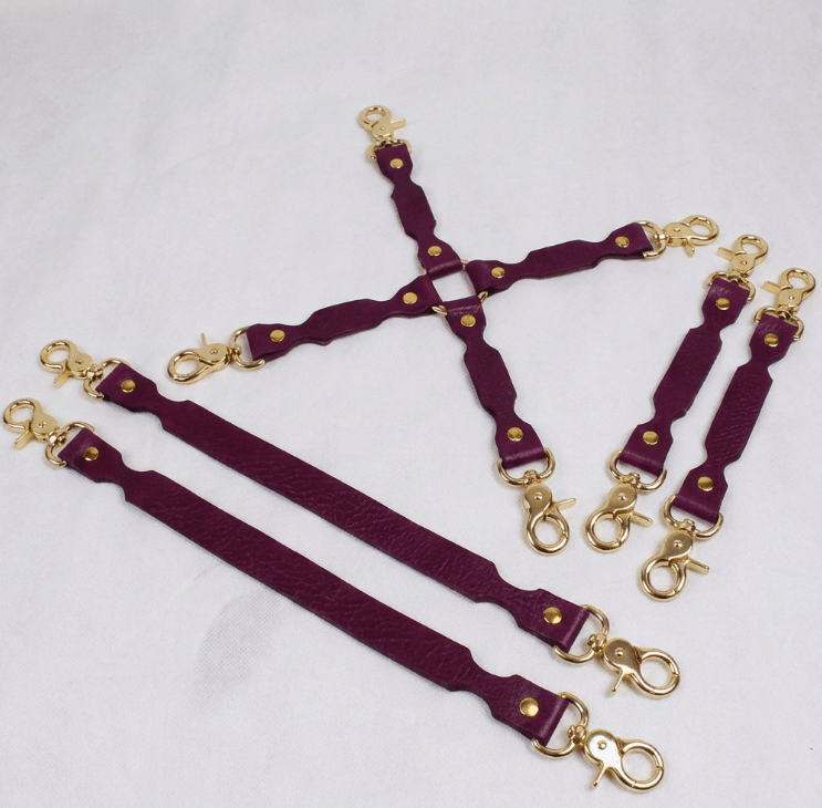 BDSM Connector Set Burgundy Leather Bondage Connectors-0