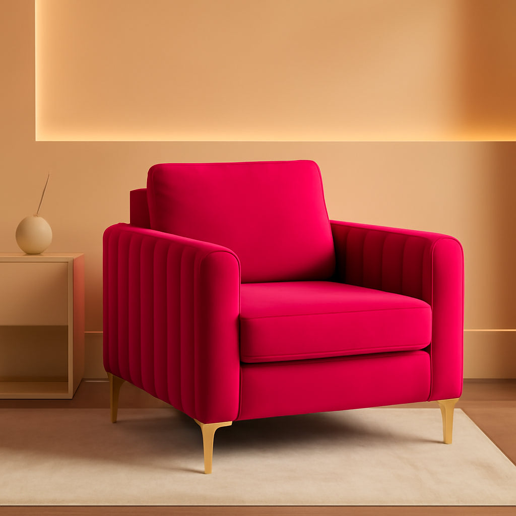 Fuchsia Velvet Upholstered Armchair With Gold Legs-0