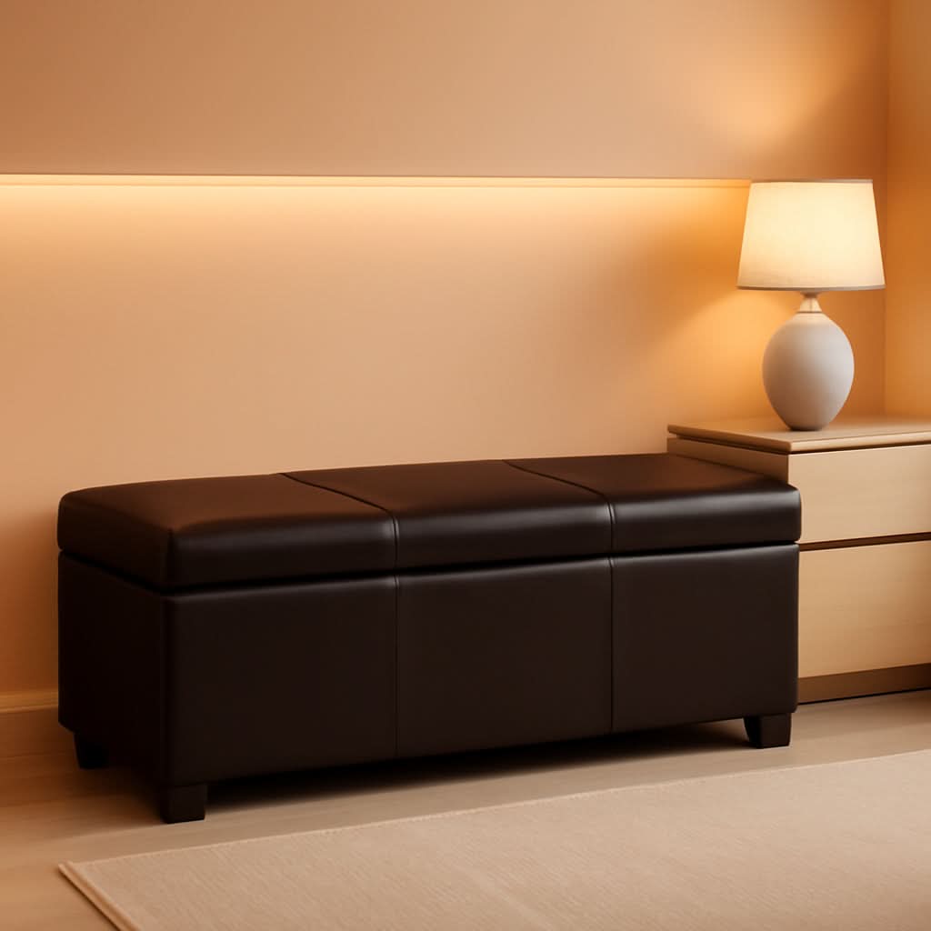 47 Inch DarkBrown Leatherette Storage Ottoman Bench-0