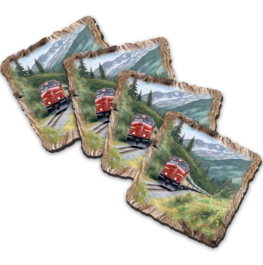 Train Wooden Cork Coasters Gift Set of 4 by Nature Wonders Nature Wildlife Decor  - 95393C-S4