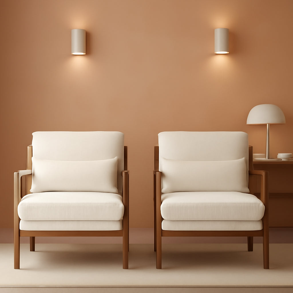 Cream Corduroy Upholstered Mid Century Accent Chairs-0