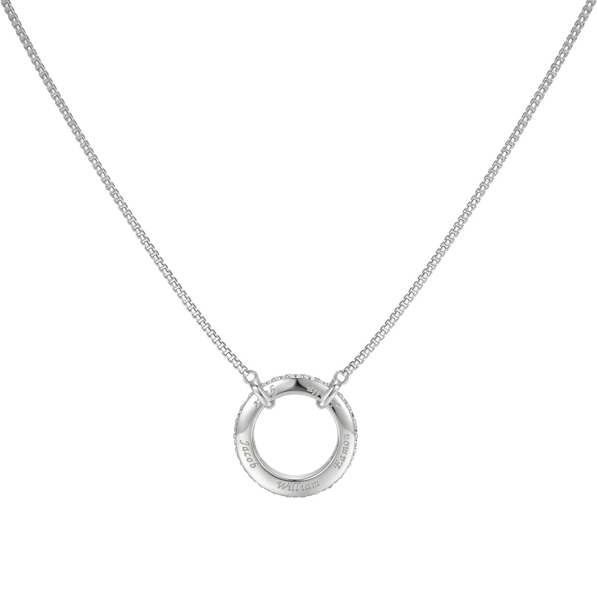 Circle of Love-March Birthstone Family Engraving Necklace-0