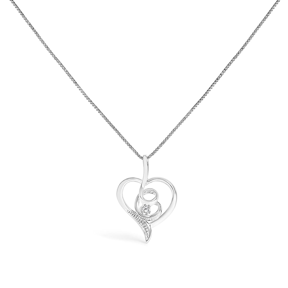 Espira 10K White Gold .03 Cttw Diamond-Accented Round-Cut Diamond Swirl Open Heart 18" Pendant Necklace (I-J Color, I2-I3 Clarity)-0