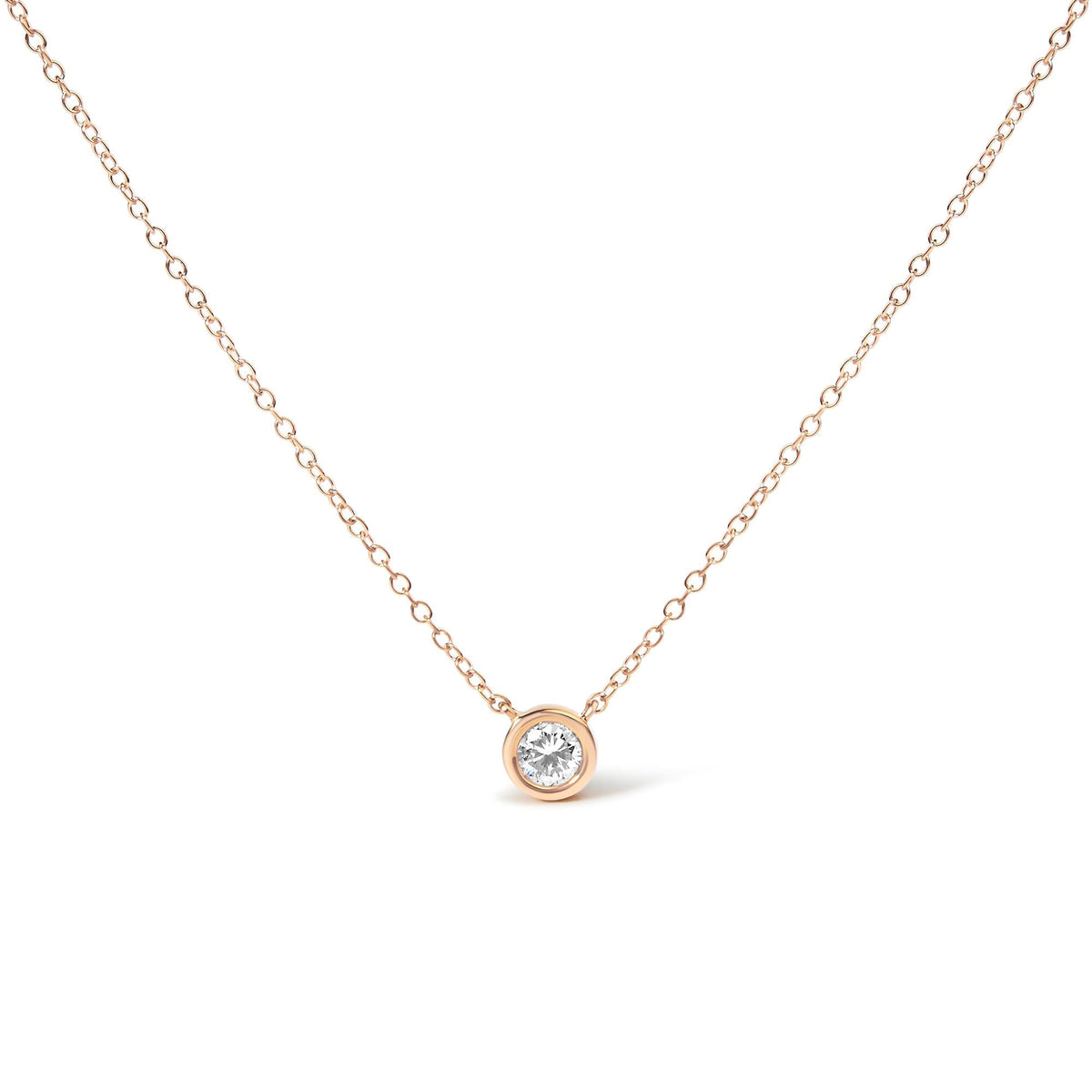 10K Rose Gold 1/5 Carat Round Brilliant-Cut Diamond Modern Bezel-Set Solitaire 16"-18" Pendant Necklace (H-I Color, SI2-I1 Clarity)-0
