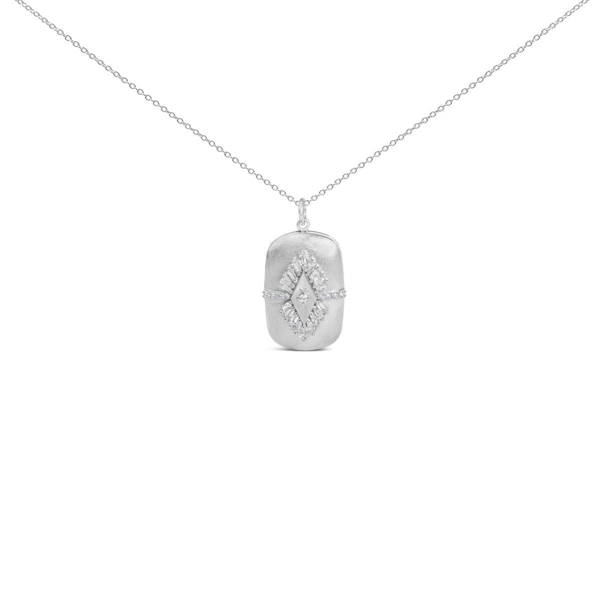 Sterling Silver 3/8 Cttw Diamond Puffed Medallion Design Pendant Necklace-0