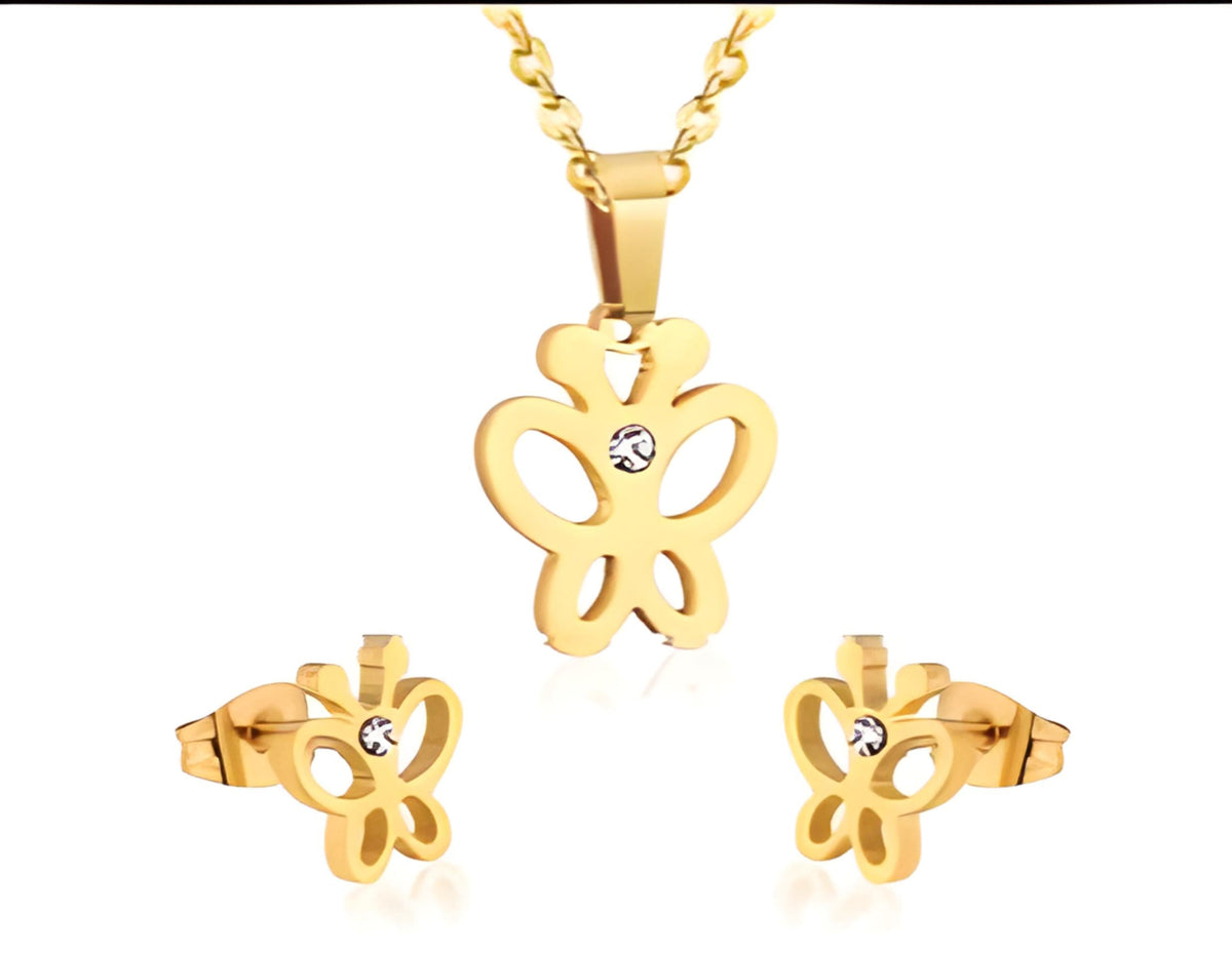 Butterfly Pendant Necklace and Earrings Set-0