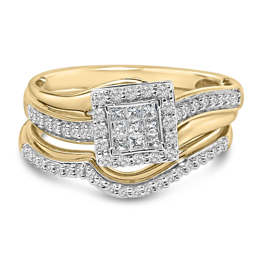 14K Yellow Gold Plated Sterling Silver 1/2 Cttw Princess Square Diamond Bridal Set