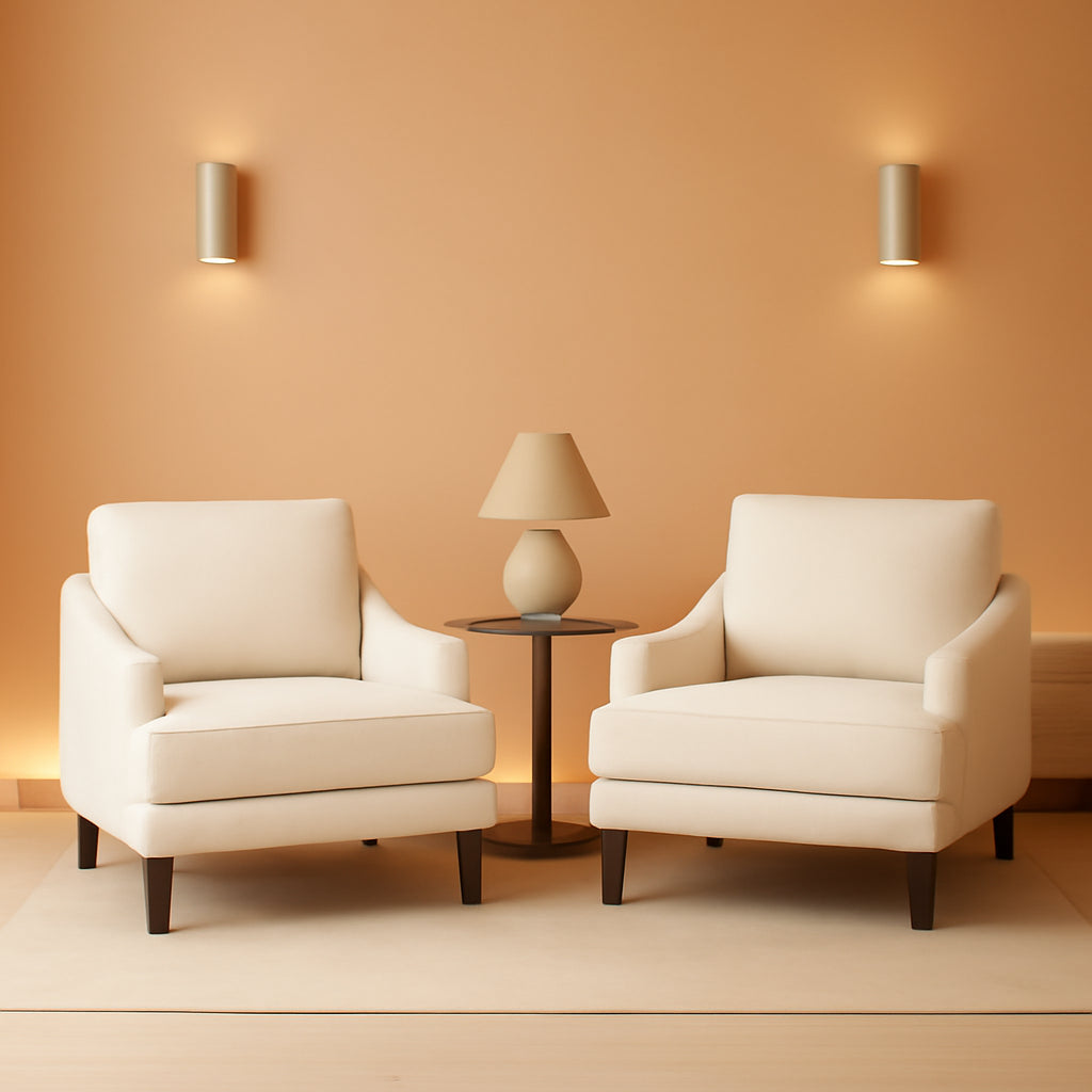 Beige Linen Upholstered Contemporary Accent Armchairs Pair-0