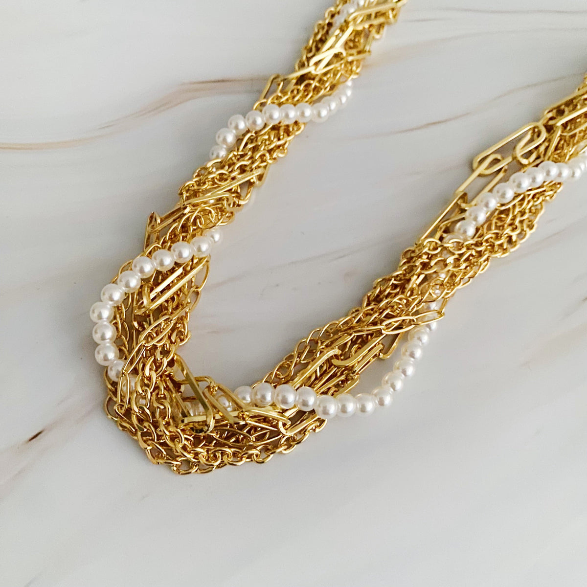 Multi Chain Pearl Necklace-0
